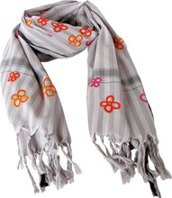 Load image into Gallery viewer, Hand Embroidered Flowers   -  Fine Striped Cotton Scarf
