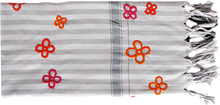 Load image into Gallery viewer, Hand Embroidered Flowers   -  Fine Striped Cotton Scarf