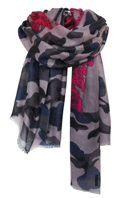 D/Luca Camouflage  Blu & Bird of Paradise - Fine Cashmere Scarf