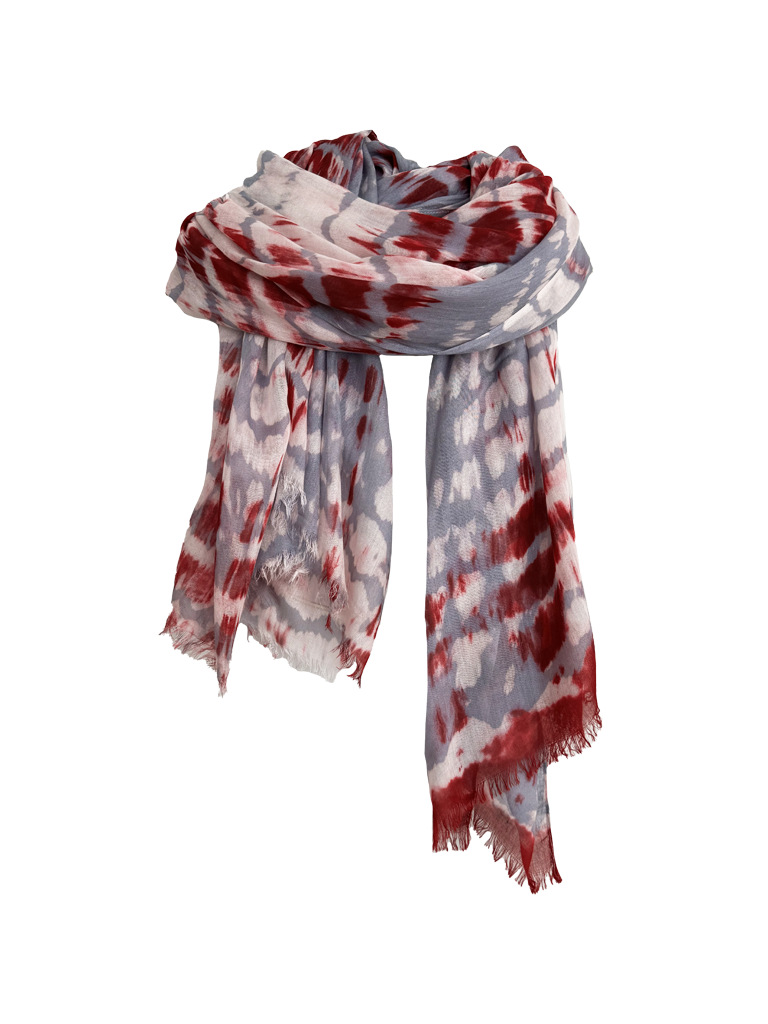 Leigh & Luca Design Dye Stripe Ruby-Grey  2 in 1 Kimono & Scarf