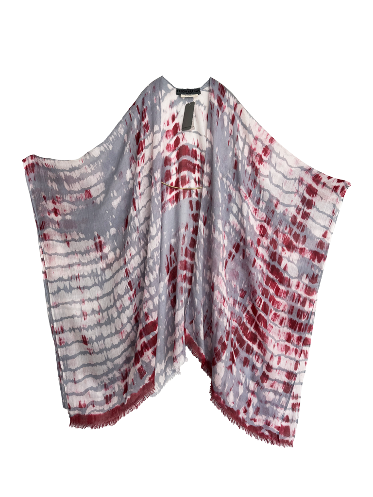 Leigh & Luca Design Dye Stripe Ruby-Grey  2 in 1 Kimono & Scarf