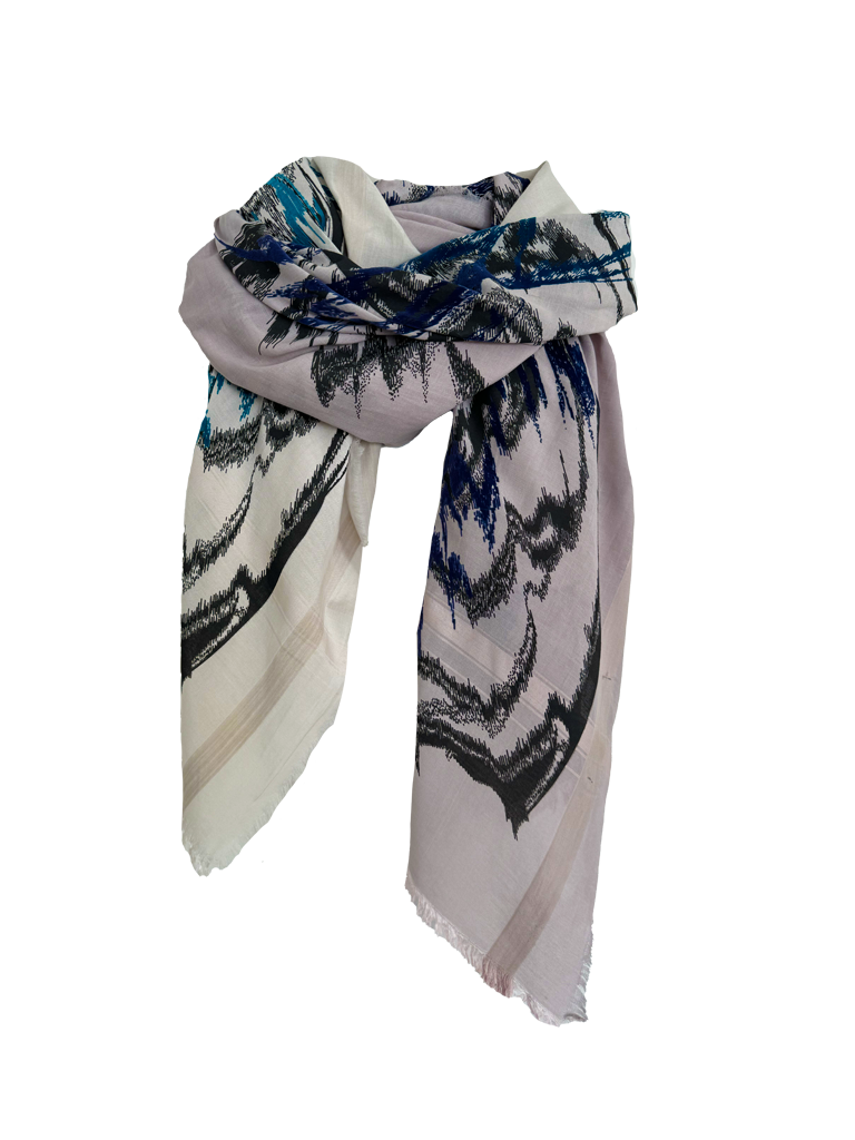 Leigh & Luca Abstract Blue  Silk Cotton Scarf