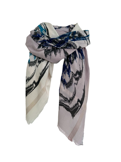 Leigh & Luca Abstract Blue  Silk Cotton Scarf