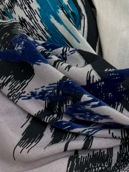 Leigh & Luca Abstract Blue  Silk Cotton Scarf