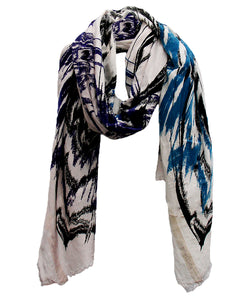 Abstract Ikat Shades of Blue - Fine Silk Cotton Scarf
