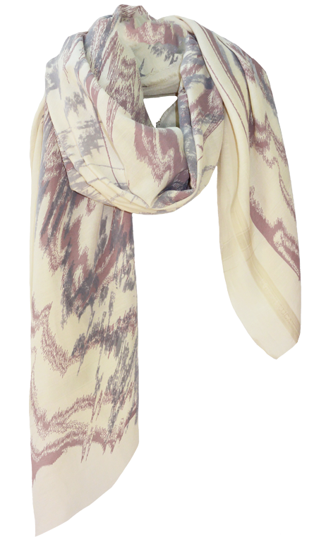 Abstract Ikat Offwhite - Fine Silk Cotton Scarf