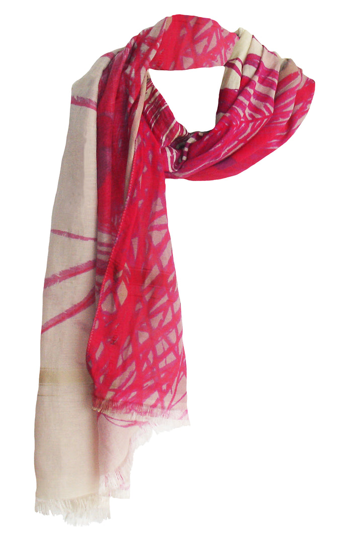 Peacock Shades of Pink - Silk Blend Scarf